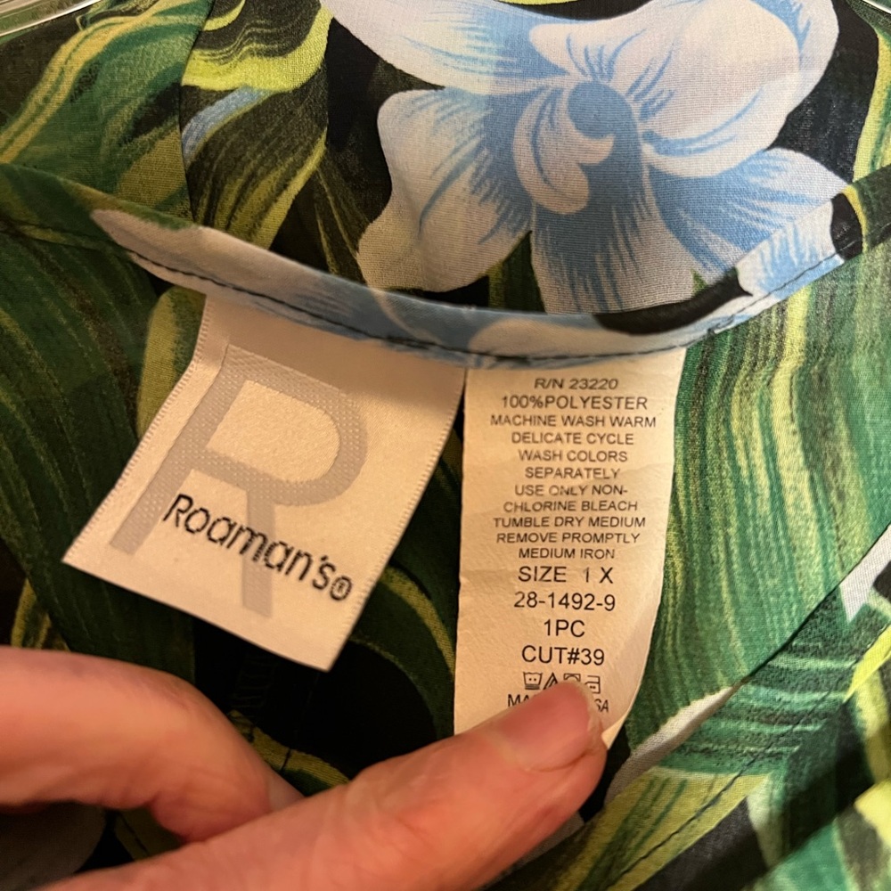Roaman's Green and Black Floral Sheer Maxi Kaftan Dress or Swim Cover-Up - Picture 2 of 6